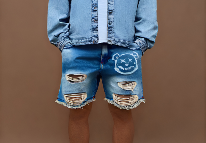 Bermuda jeans jogador com bolsos laterais e traseiros, ideal para um look prático e estiloso.