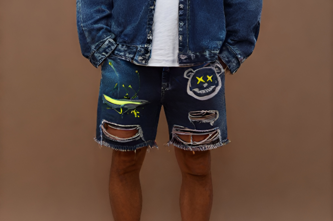 Bermuda jeans jogador com bolsos laterais e traseiros, ideal para um look prático e estiloso.