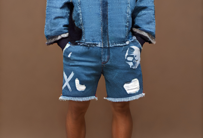 Bermuda jeans jogador com bolsos laterais e traseiros, ideal para um look prático e estiloso.