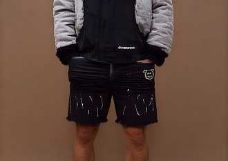 Bermuda jeans jogador com bolsos laterais e traseiros, ideal para um look prático e estiloso.