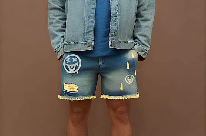 Bermuda jeans jogador com bolsos laterais e traseiros, ideal para um look prático e estiloso.