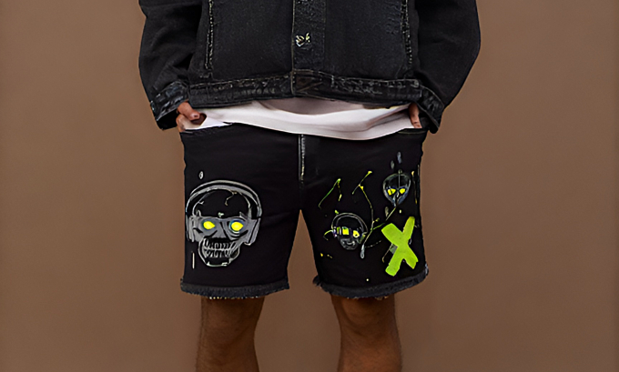 Bermuda jeans jogador com bolsos laterais e traseiros, ideal para um look prático e estiloso.