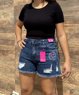 Shorts Jeans Feminino Emoji Cintura alta BIEZ