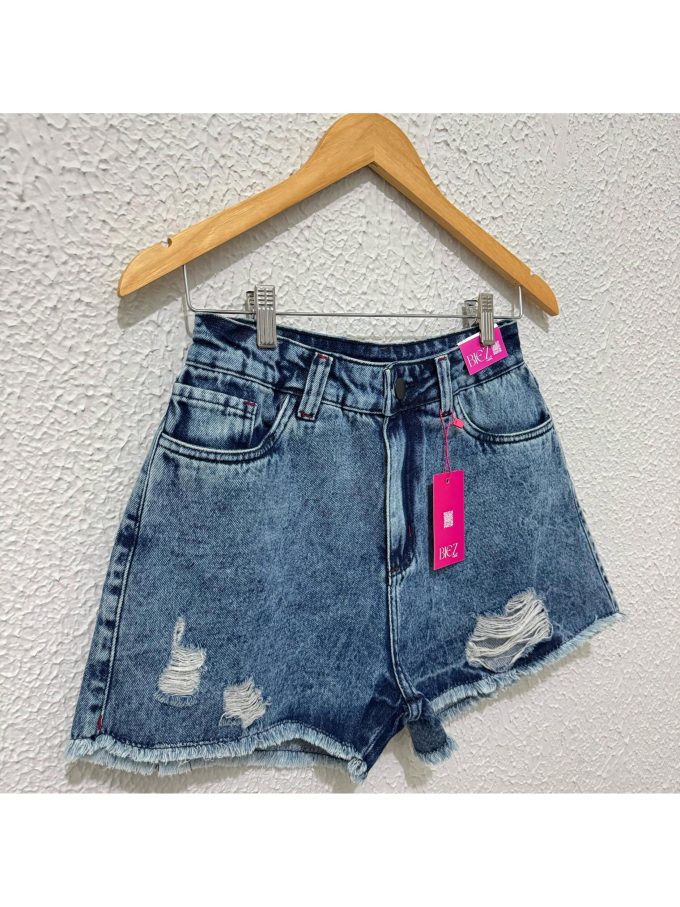 Shorts Jeans Feminino BIEZ Cintura Alta Sky Destroyed — foto 4
