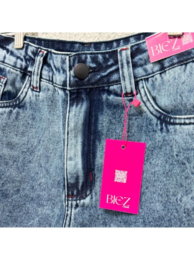 Shorts Jeans Feminino BIEZ Cintura Alta Sky Destroyed — foto 5