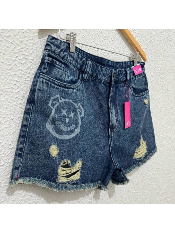 Shorts Jeans Feminino BIEZ Cintura Alta Gring Bear — foto 4