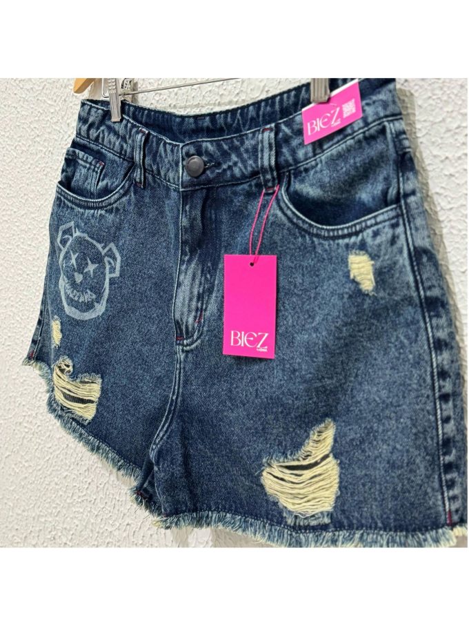 Shorts Jeans Feminino BIEZ Cintura Alta Gring Bear — foto 3