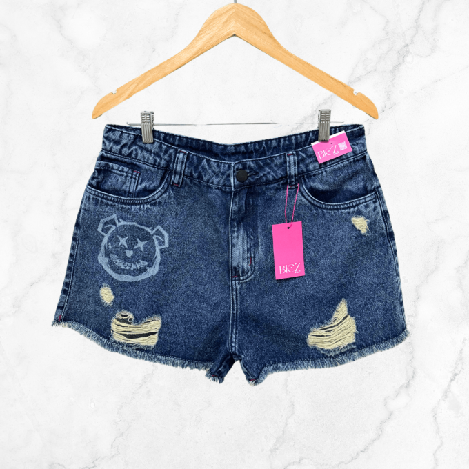 Shorts Jeans Feminino BIEZ Cintura Alta Gring Bear — foto 7