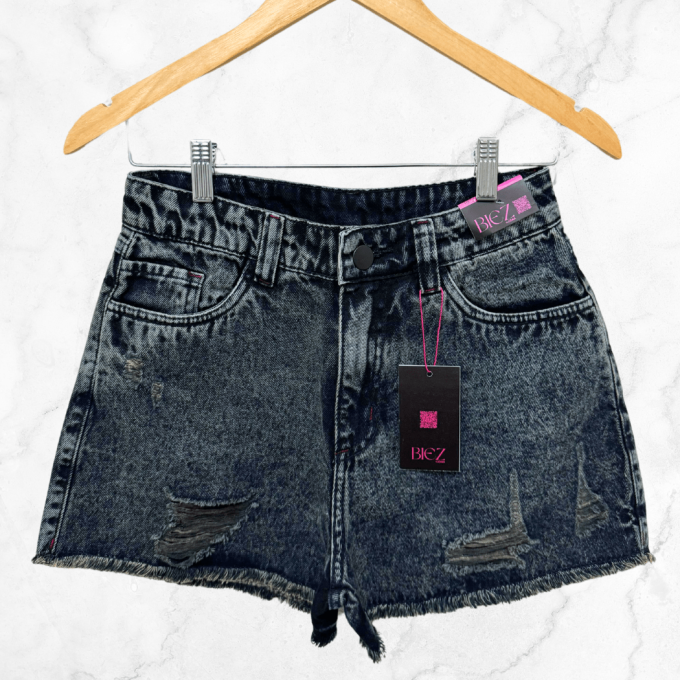 Shorts Jeans Feminino BIEZ Cintura Alta GraySky Destroyed — foto 7