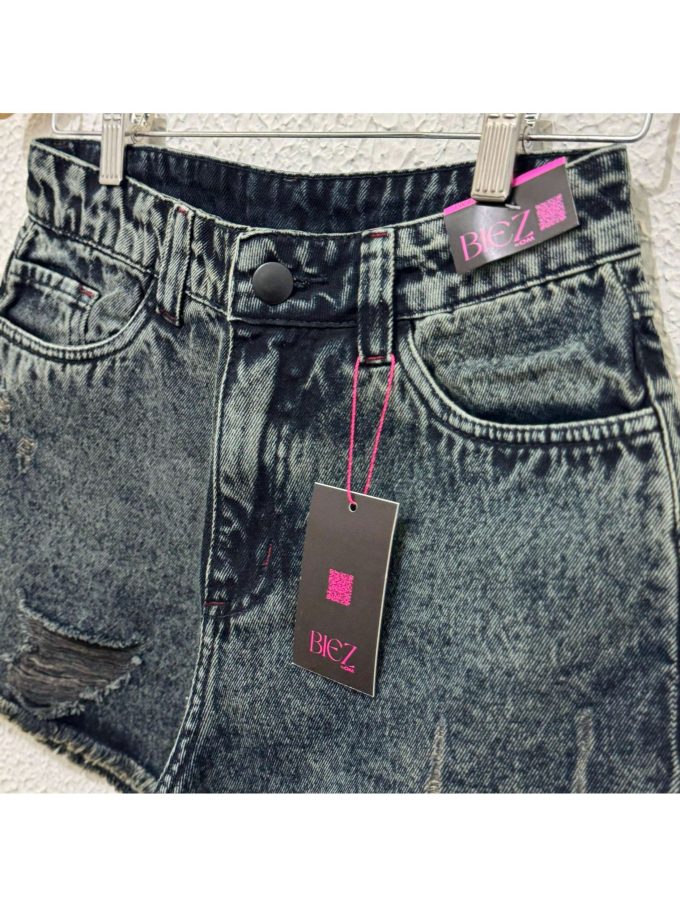 Shorts Jeans Feminino BIEZ Cintura Alta GraySky Destroyed — foto 3