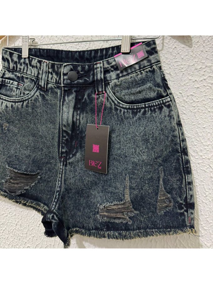 Shorts Jeans Feminino BIEZ Cintura Alta GraySky Destroyed — foto 5