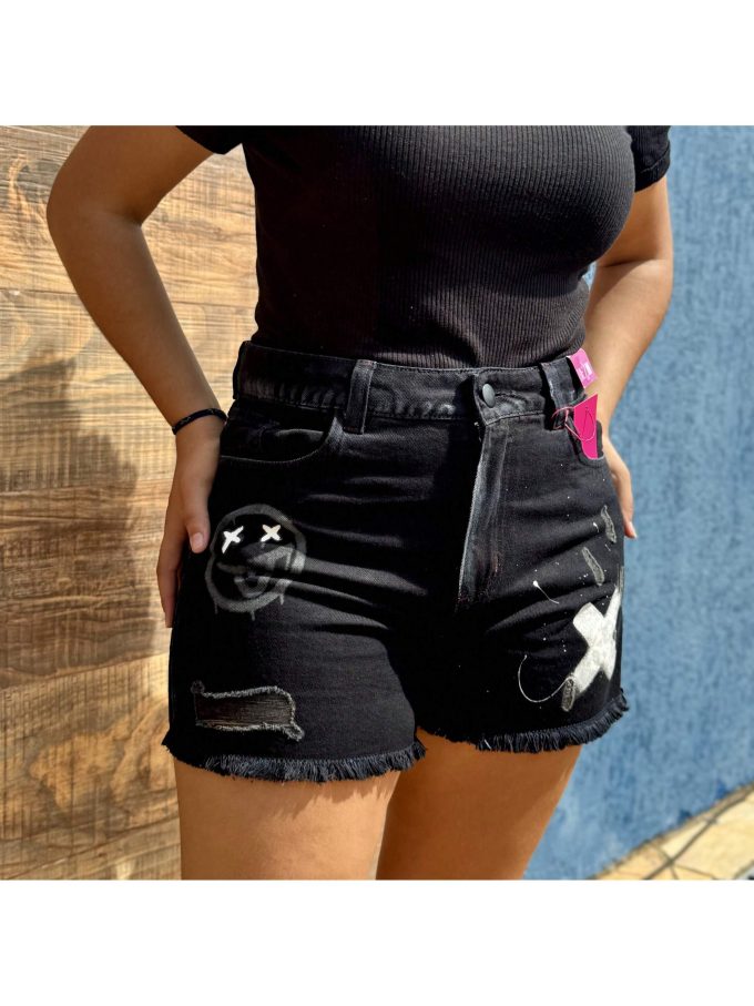 Shorts Jeans Feminino Cintura Alta Emoji X — foto 3