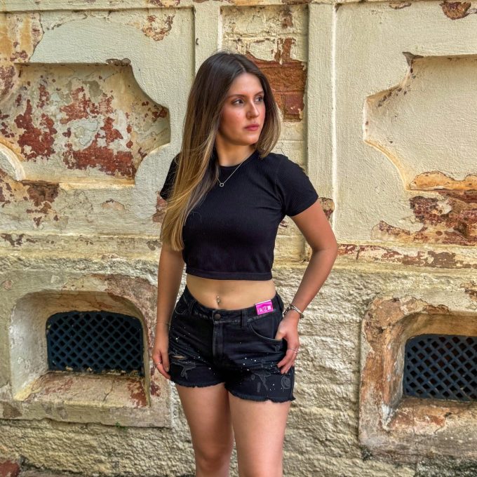Shorts Jeans Feminino Cintura Alta Urso Fend — foto 7
