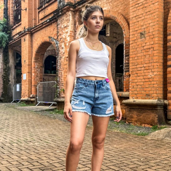 Shorts Jeans Feminino Cintura Alta Smile — foto 5