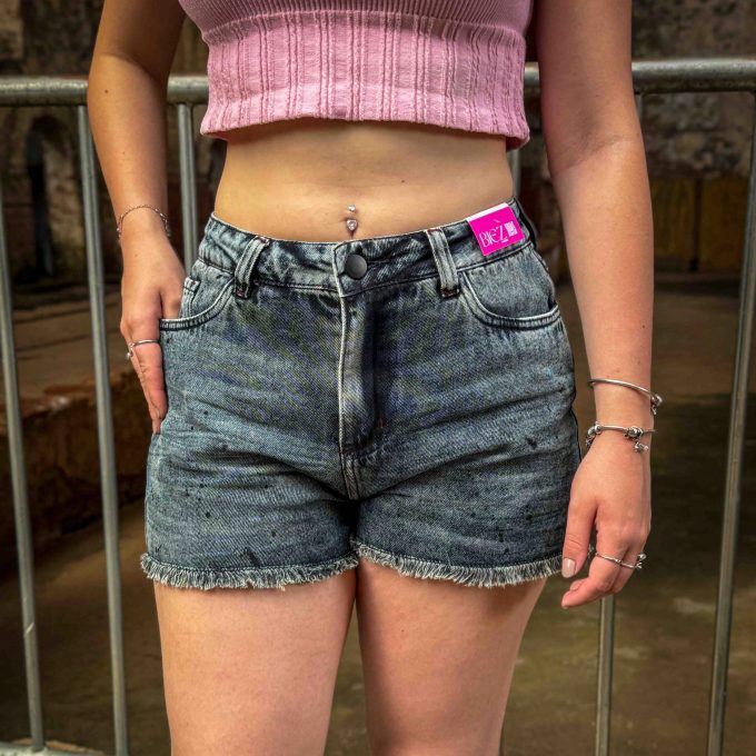Shorts Jeans Feminino Cintura Alta Gray Black — foto 3
