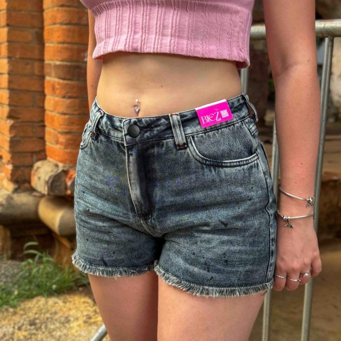Shorts Jeans Feminino Cintura Alta Gray Black — foto 9