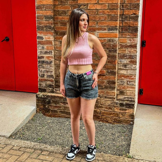 Shorts Jeans Feminino Cintura Alta Gray Black — foto 7