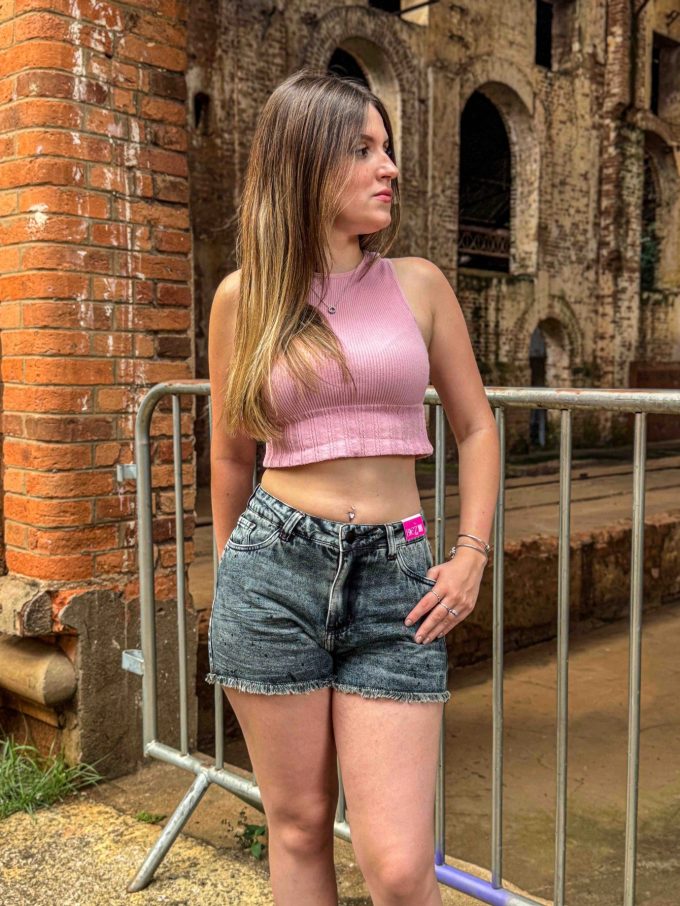 Shorts Jeans Feminino Cintura Alta Gray Black — foto 5