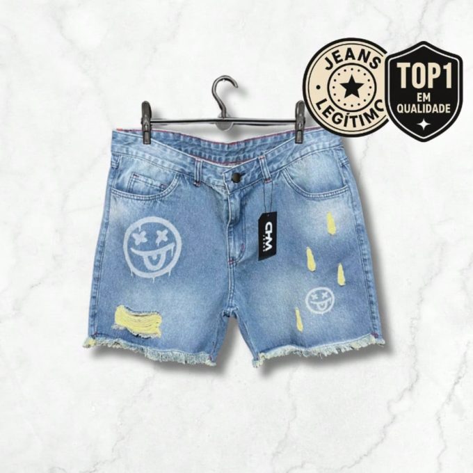 Bermuda Jeans Jogador Masculina Emoji – Azul — foto 9