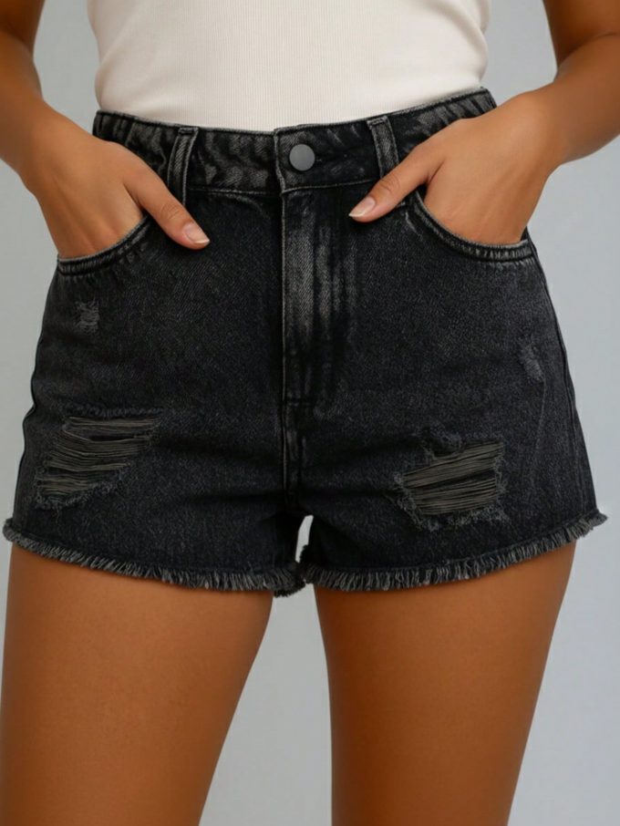 Shorts Jeans Feminino BIEZ Cintura Alta GraySky Destroyed