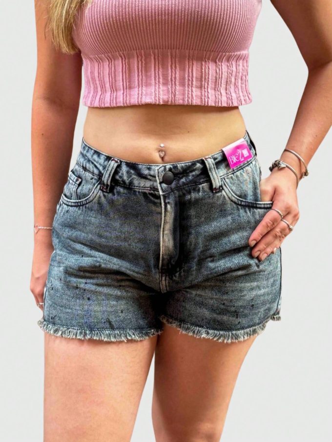 Shorts Jeans Feminino Cintura Alta Gray Black