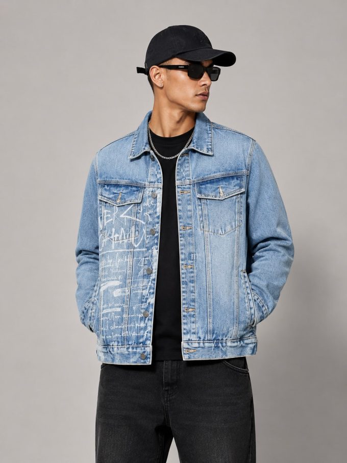 Jaqueta Jeans Masculina CVHM Estampada – Lavagem Escura