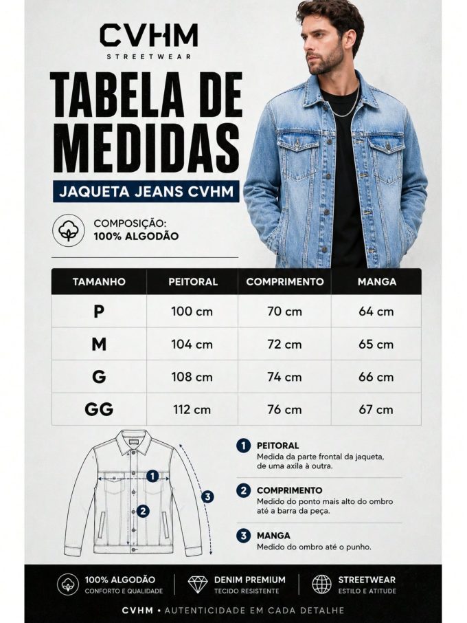 Jaqueta Jeans Masculina CVHM Estampada – Lavagem Clara — foto 3