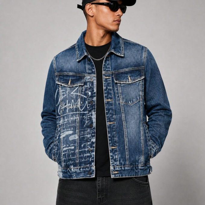 Jaqueta Jeans Masculina CVHM Estampada – Lavagem Clara — foto 4