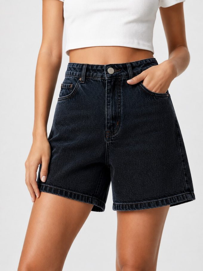 Shorts Jeans Feminino Mom Destroyed – Lavagem Escura