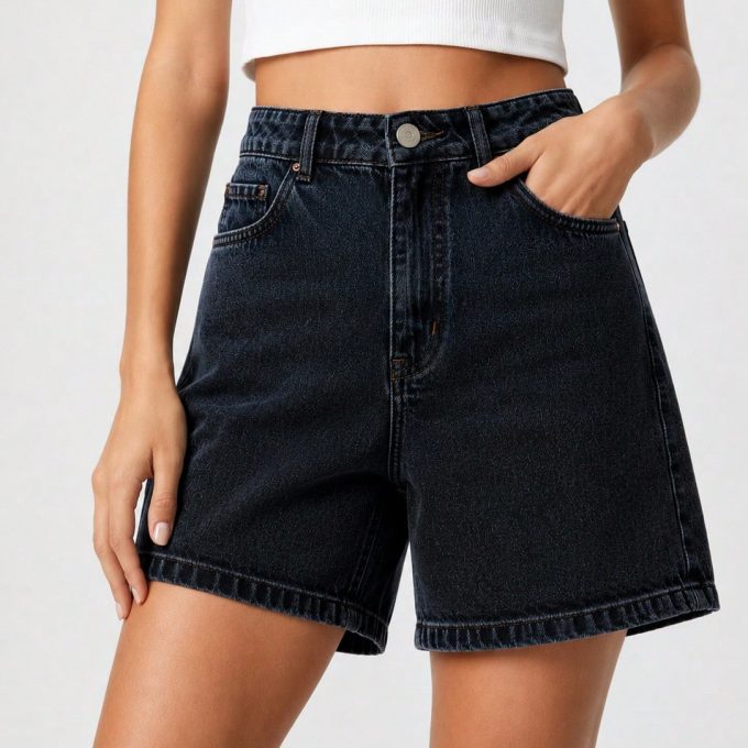 Shorts Jeans Feminino Mom Destroyed – Lavagem Escura — foto 5