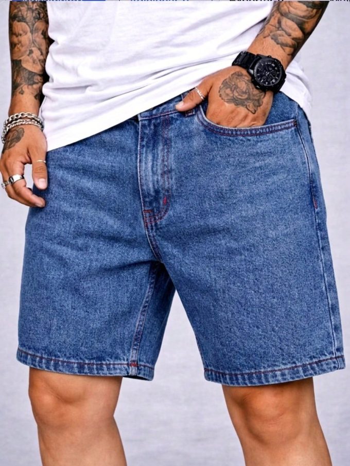 Bermuda Jeans Jogador Masculina Barra Fechada – Azul Escuro Bigode