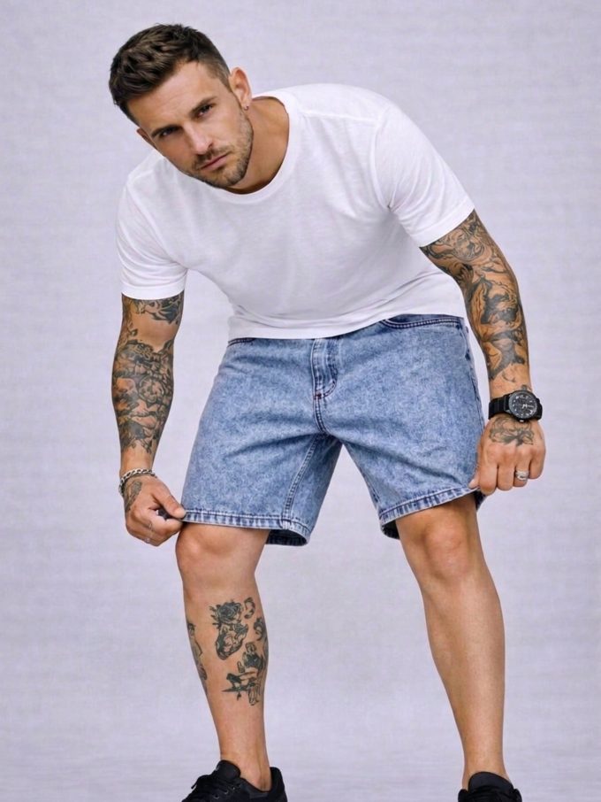 Bermuda Jeans Jogador Masculina Barra Fechada – Azul Claro — foto 4