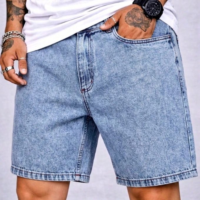 Bermuda Jeans Jogador Masculina Barra Fechada – Azul Claro — foto 6