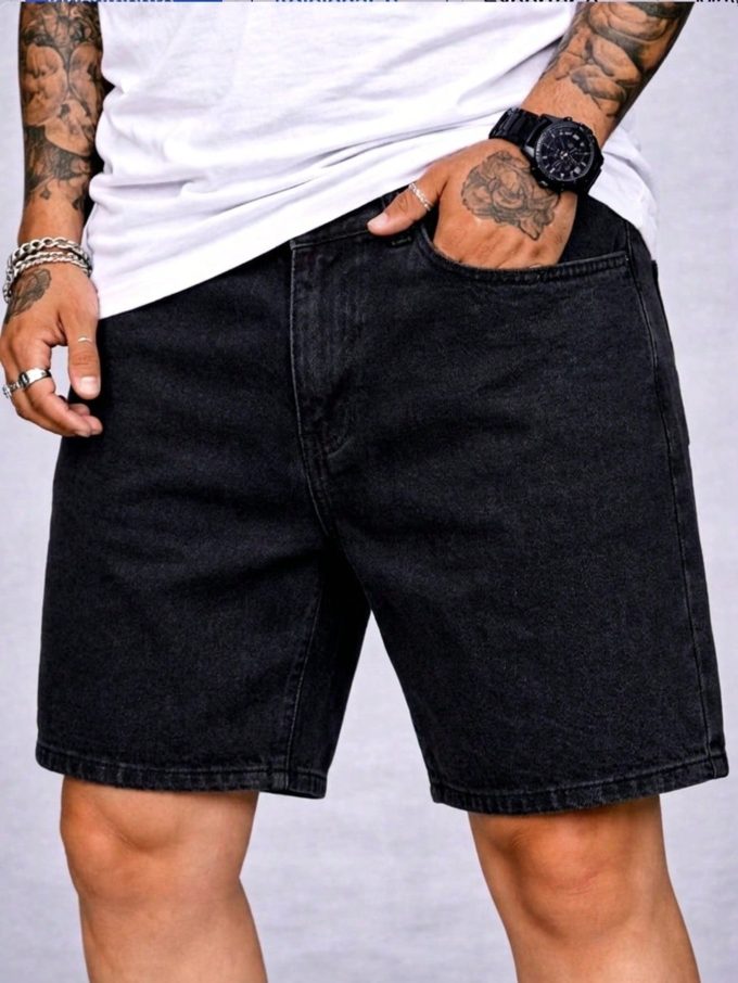 Bermuda Jeans Jogador Masculina Barra Fechada – Preta Estonada