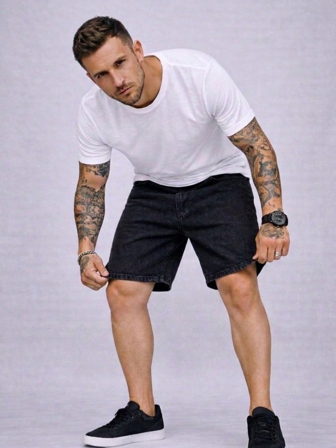 Bermuda Jeans Jogador Masculina Barra Fechada – Preta Estonada — foto 4