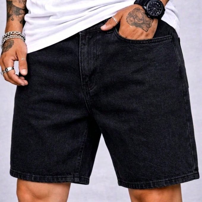 Bermuda Jeans Jogador Masculina Barra Fechada – Preta Estonada — foto 6
