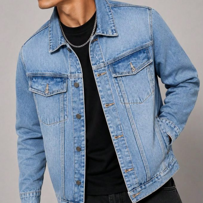 Jaqueta Jeans Masculina CVHM Lisa – Lavagem Clara — foto 4