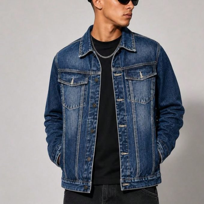 Jaqueta Jeans Masculina CVHM Lisa – Lavagem Escura — foto 4