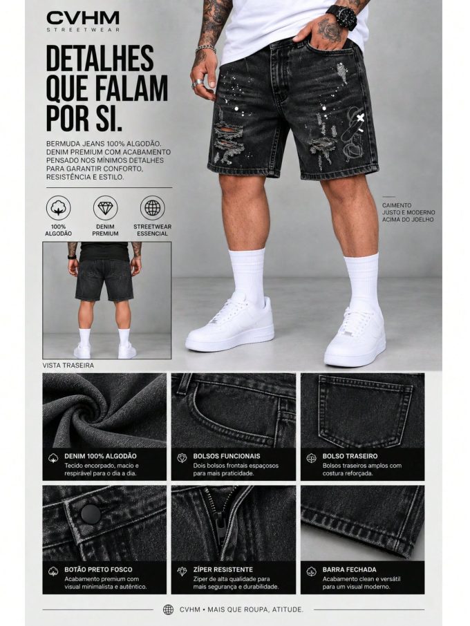 Bermuda Jeans Jogador Masculina Barra Fechada Urso Fend — foto 3