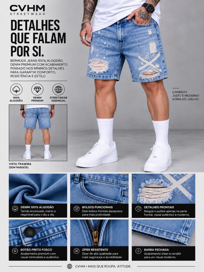 Bermuda Jeans Jogador Masculina Barra Fechada Urban X — foto 3