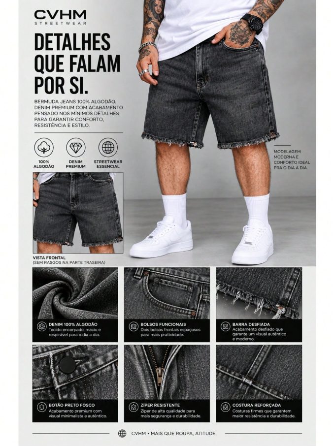 Bermuda Jeans Jogador Masculina GraySky — foto 3