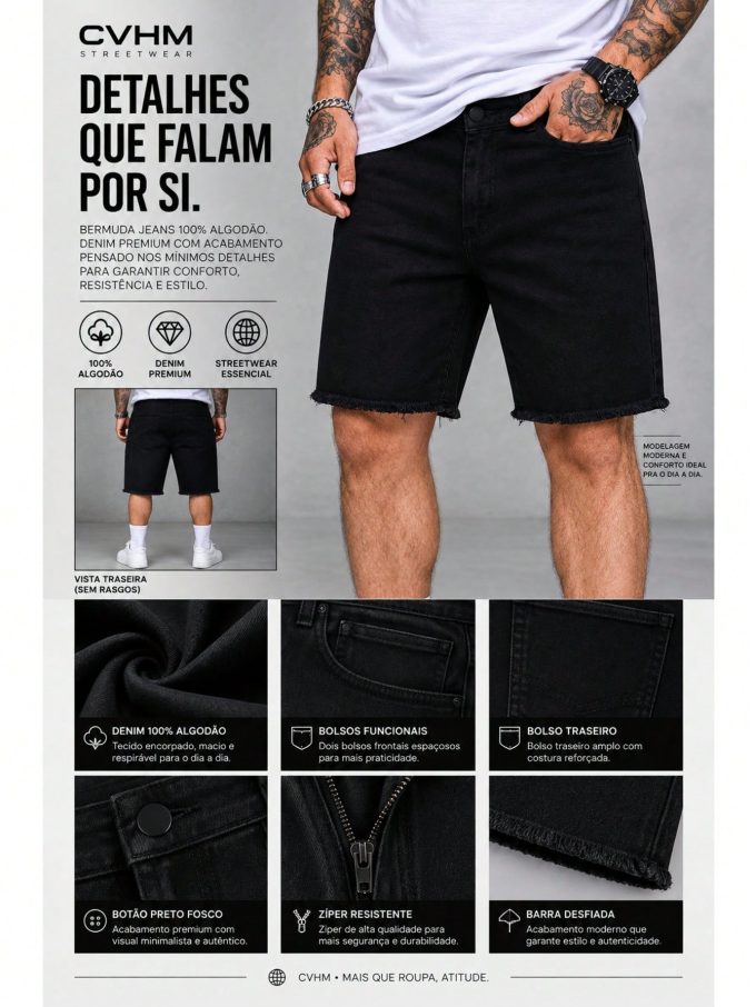 Bermuda Jeans Jogador Masculina Full Black — foto 3