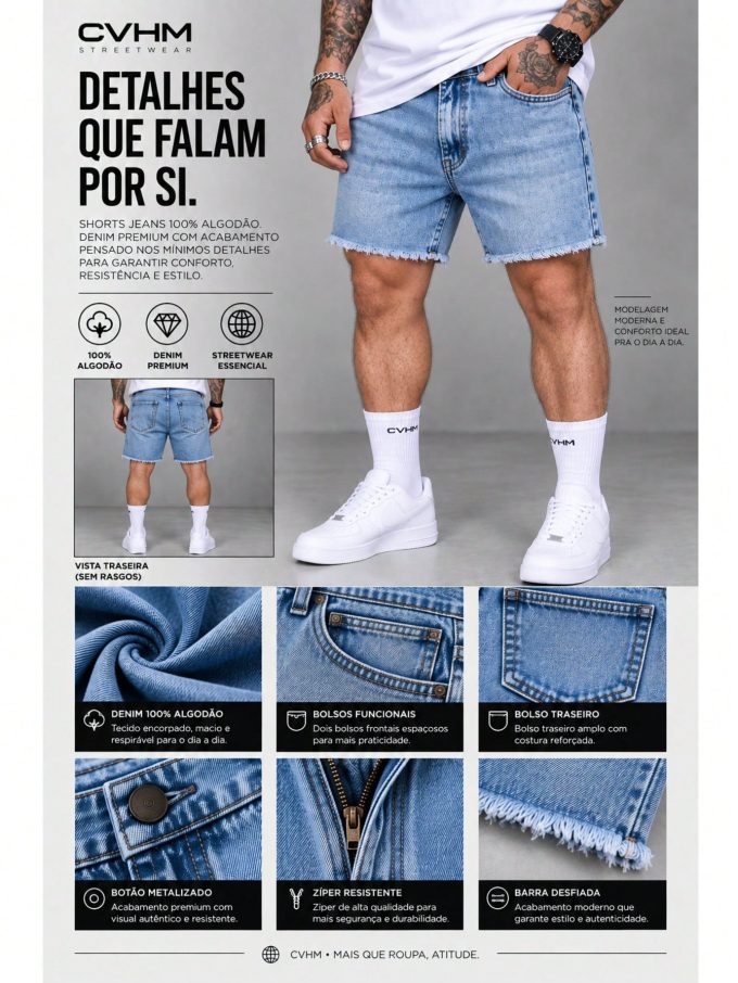 Bermuda Jeans Jogador Masculina Sky Basic — foto 3